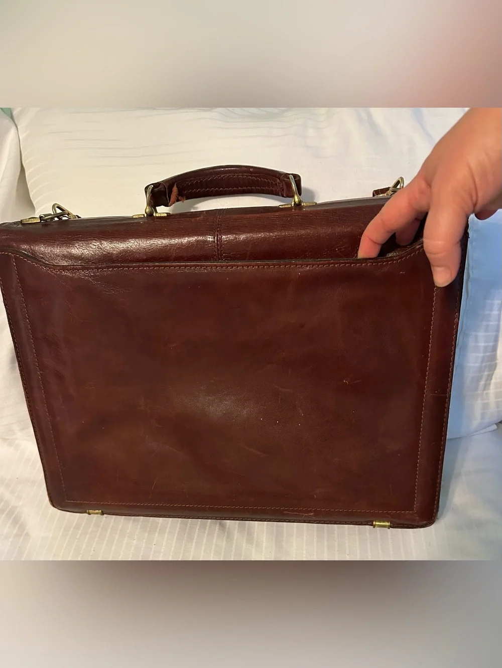 Vintage RENWICK Brown Leather Briefcase/Portfolio Canada Strap Pockets Lock READ